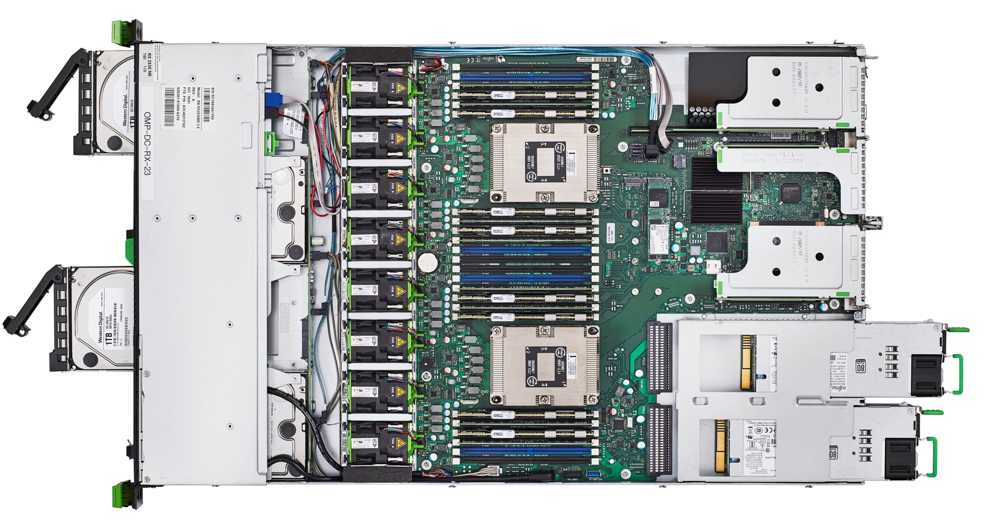 RX2530 M5 Вид сверху со снятой крышкой
